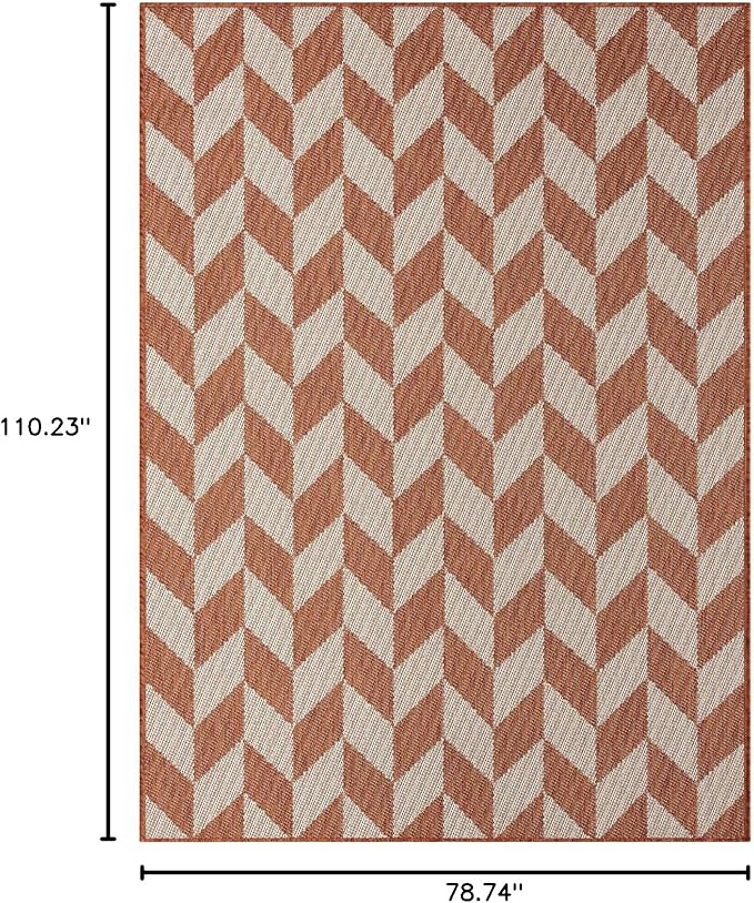 Nicole Miller New York Patio Country Calla Contemporary Herringbone Indoor/Outdoor Area Rug, Orange/Ivory , 6'6"x9'2"