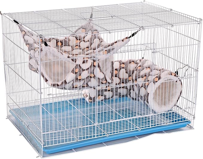 Noctilucent Luminous Brown Guinea Pig Rat Hammock Bunkbed Hanging Tunnel | Mogoko Hanging Soft Bed Mat for Ferret Hedgehog Squirrel Hideout Cage Accessories (Tunnel and Bunkbed Hammock)