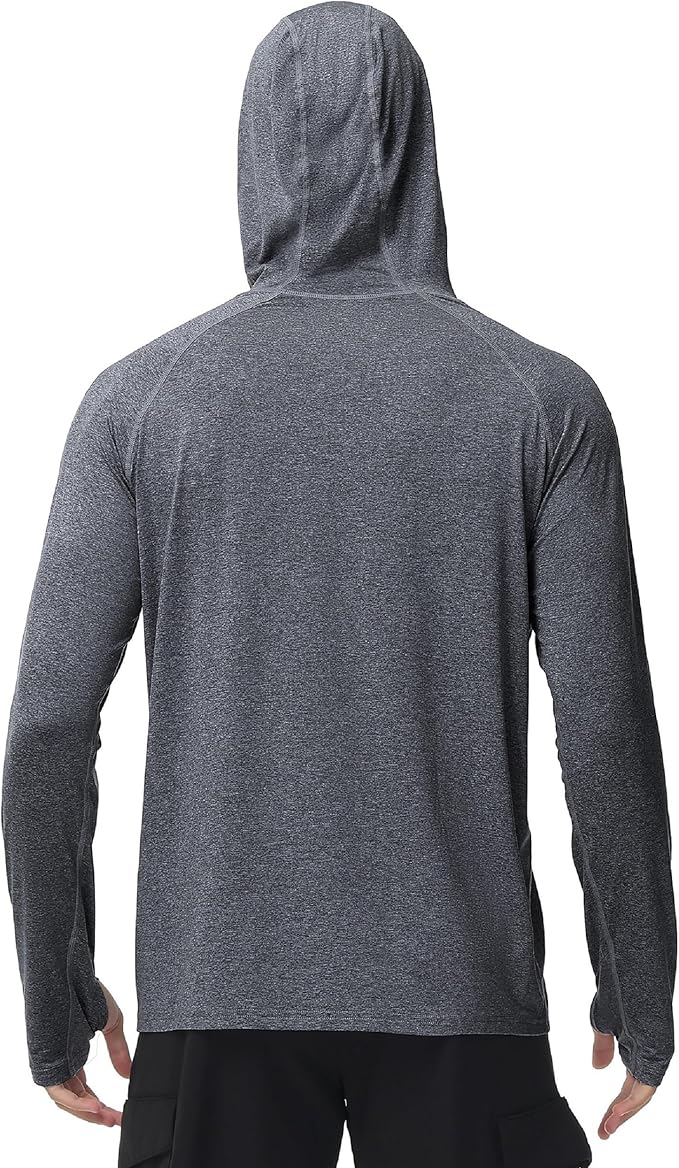 Roadbox Mens UPF 50+ Fishing Shirts, Long Sleeve UV Sun Hoodie, Hiking Running Swim Athletic Workout Shirt