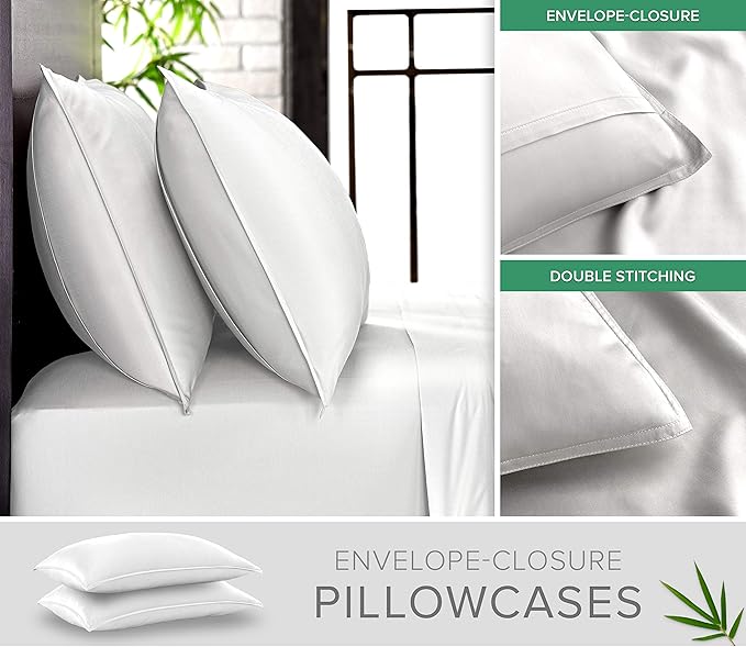 King Sheets by Pure Bamboo, Genuine 100% Organic Viscose Derived from Bamboo Bed Sheet Set, Luxuriously Soft & Cooling, Double Stitching, Lifetime Quality Promise (King, White)