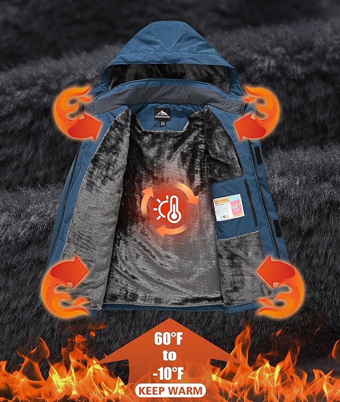 Mens Winter Snow Jacket Waterproof Ski Jackets Snowboard Rain Warm Coat Insulated Hood Fleece Lined