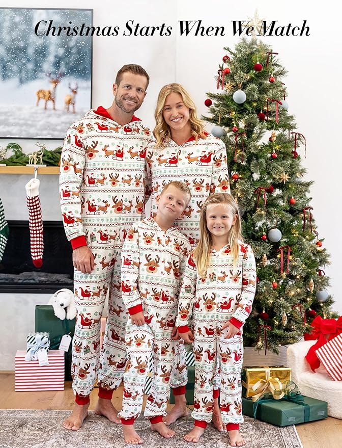 PATPAT Matching Family Christmas Onesie Pajamas – Holiday Hooded Jumpsuit Sleepwear PJs Couples Xmas Loungewear with Socks