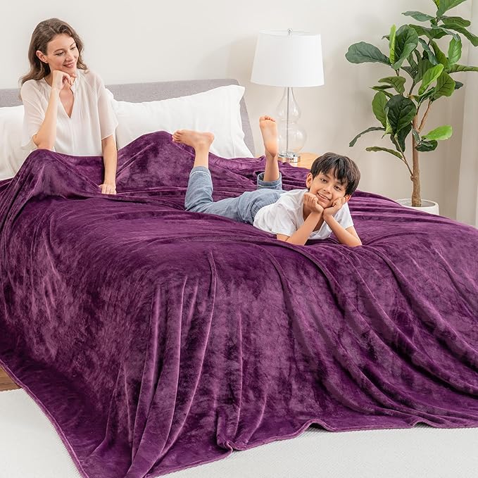 Berkshire Blanket VelvetLoft Big Oversized King Family Blanket, All Season Mid-Weight Ultra Silky and Fuzzy, Seamless Extra Large (Eggplant, 120x120 Inches)