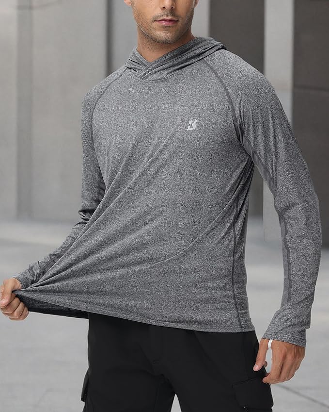 Roadbox Mens UPF 50+ Fishing Shirts, Long Sleeve UV Sun Hoodie, Hiking Running Swim Athletic Workout Shirt
