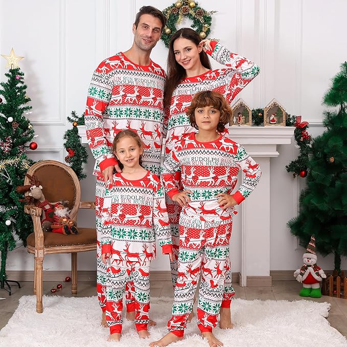 PYAEAS Matching Family Pajamas Sets Christmas PJ's Jammies Holiday Sleepwear Loungewear for Adult Women Men Xmas Outfits