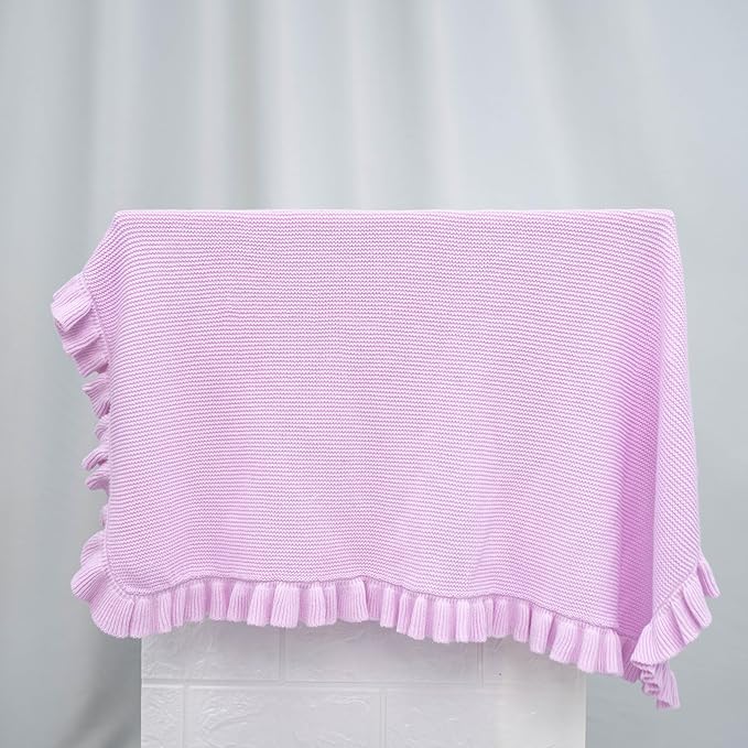 Ruffle Knit Blanket for Baby - 100% Luxury Soft Cotton Knit Warm Cozy Cuddle Stroller Crib Blanket for Newborns, Infants, & Toddlers (Lilac)