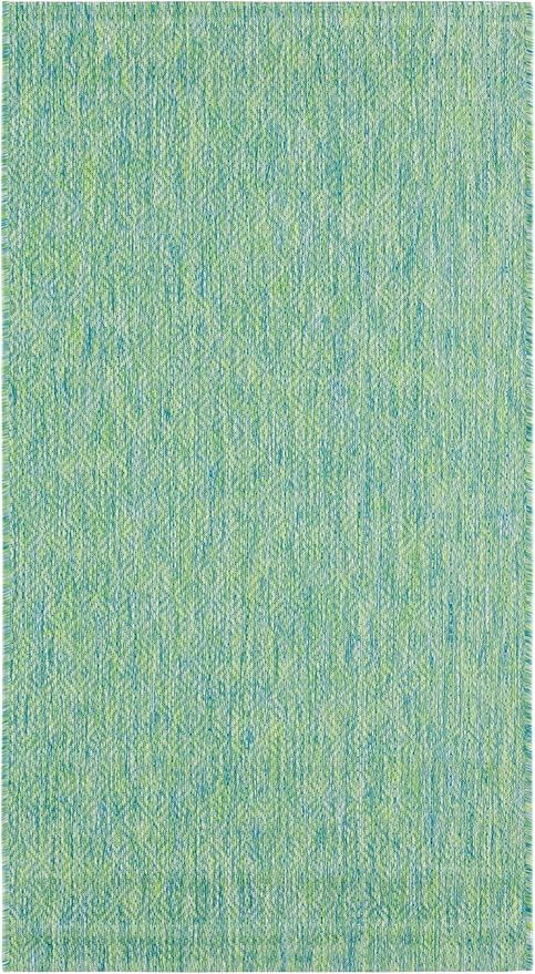 SAFAVIEH Courtyard Collection 2'7" x 5' Green/Blue CY8521 Indoor/ Outside Waterproof Easy cleansingPatio Backyard Mudroom Area Mat