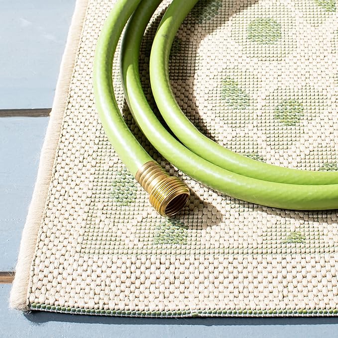 SAFAVIEH Washable Rug Outdoor Courtyard Collection - 6'7" x 9'6", Beige & Green, Non-Shedding & Easy Cleaning, Ideal for Patio, Backyard, Mudroom (CY6104-45312)