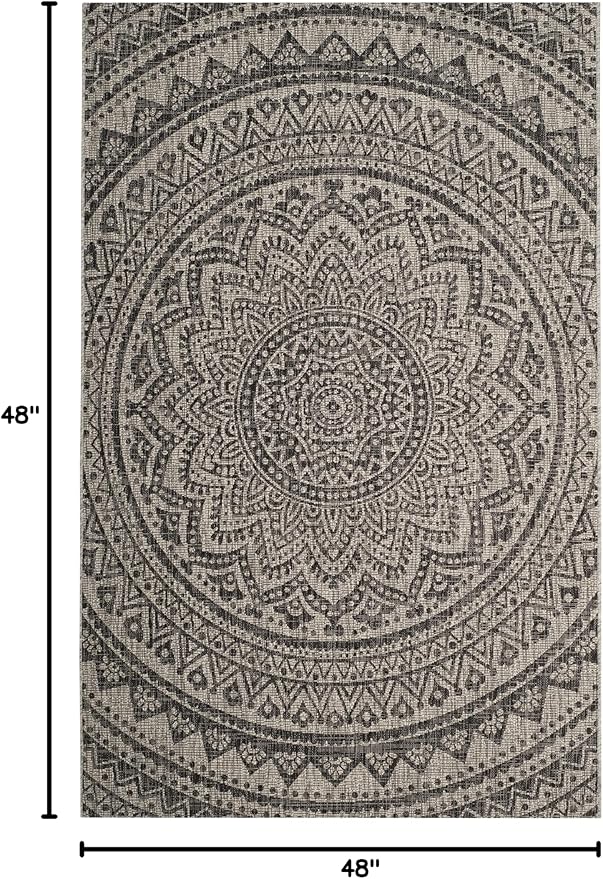 SAFAVIEH Courtyard Collection 4' Round Light Grey/Black CY8734 Indoor/ Outdoor Waterproof Easy Cleaning Patio Backyard Mudroom Area Rug