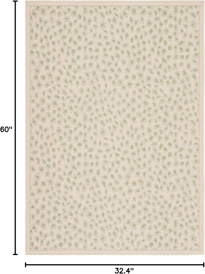 SAFAVIEH Washable Rug Outdoor Courtyard Collection - 2'7" x 5', Beige & Green, Non-Shedding & Easy Cleaning, Ideal for Patio, Backyard, Mudroom (CY6104-45312)