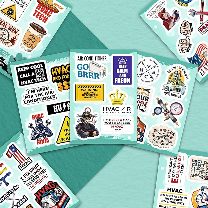 100Pcs HVAC Stickers Hard Hat, Water Bottle, Laptop – HVAC Toolbox Decals – Air Conditioning Stickers - Funny Hard Hat Decals - Gifts for Men & Women