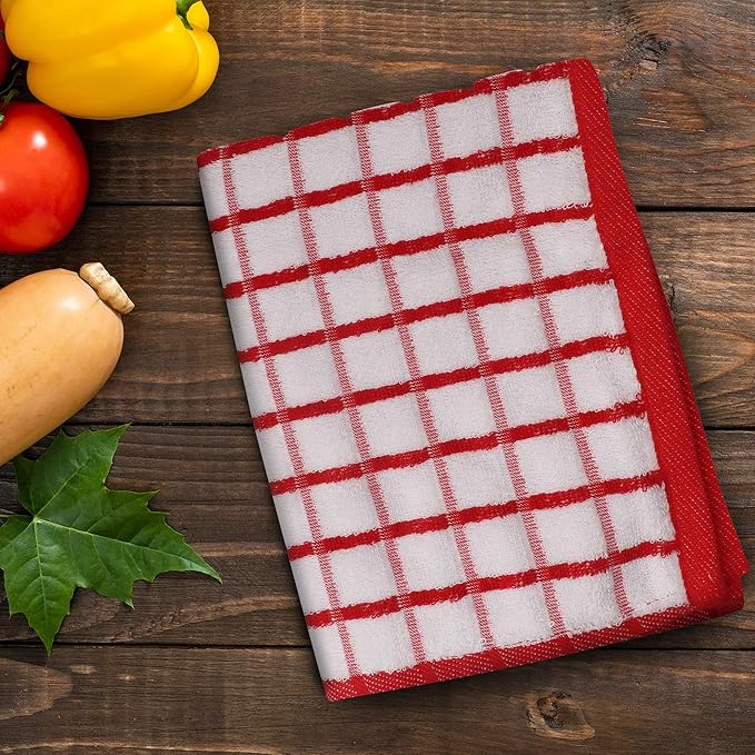 Urban Villa Kitchen Towels Red/White Set of 3 Terry Kitchen Towels 100% Cotton Ultra Soft Size 20X30 Inches Highly Absorbent Over Sized KitchenTowels with Hanging Loop KitchenTowels