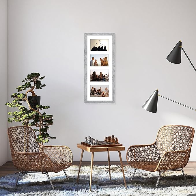 Vittanly 8x20 Collage Picture Frame, Displays 4Pcs 4x6 Pictures with Mat or 1Pcs 8x20 without Mat, Picture Frames Collage Wall Decor for Horizontal or Vertical Display, Grey, 1 Pack