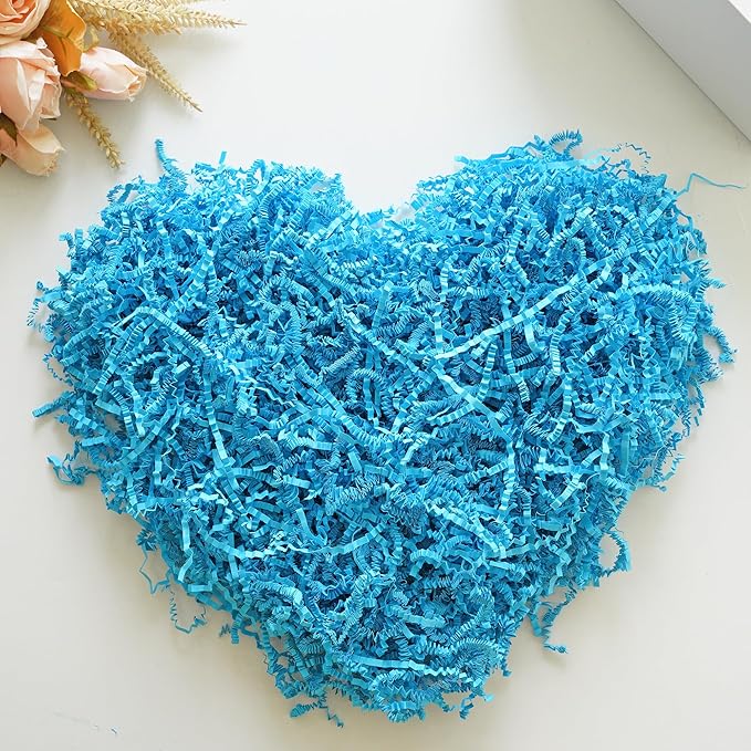 Bobobag - 1LB Crinkle Cut Paper Shred Filler Recyclable Gift Wrap Confetti Raffia Grass Shred Paper for Easter Baskets Filler Creative Eggs Decor (Blue)