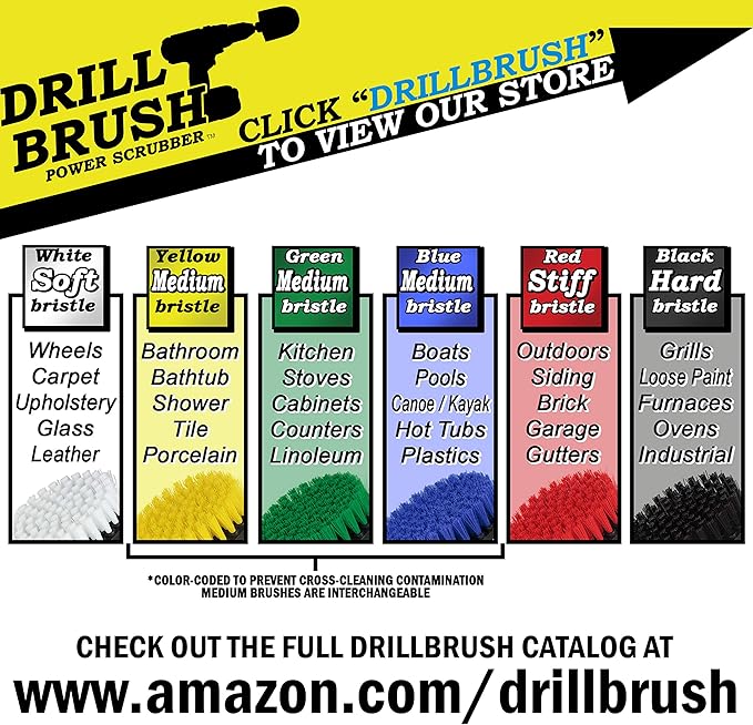 Interior Car Detailing Drill Brush Set - Soft Bristle Power Scrubber Attachments for Cleaning Car, Truck, Upholstery, Carpet, Leather, Seats, Wheels, Rims, Dash, Console, & Trim - Nylon Auto Scrubber