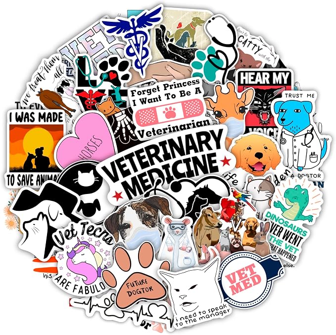 100Pcs Funny Veterinary Stickers and Laptop Decals, Vet Stickers, Veterinarian Decals, Funny Veterinary Gifts, Gifts for Women & Men