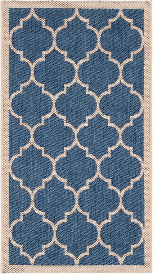 SAFAVIEH Washable Rug Outdoor Courtyard Collection - 2' x 3'7", Blue & Beige, Non-Shedding & Easy Cleaning, Ideal for Patio, Front Door, Entryway, Doormat (CY6914-243)