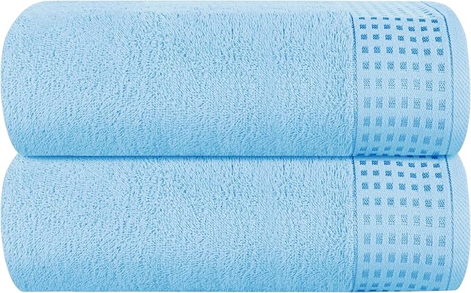 GLAMBURG Cotton 2 Pack Oversized Bath Sheet 35 x 70, Large Bath Sheet, Ultra Absorbent, Compact, Eco-Friendly and 100% Recyclable, Quick Drying and Lightweight Towel - Sky Blue