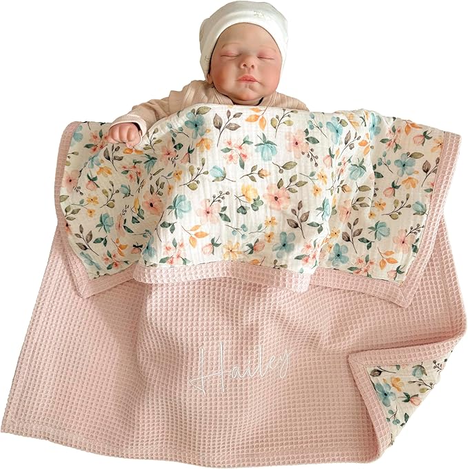 Personalized Baby Blanket with Name – Handmade 100% Organic Cotton Newborn Gift | Custom Knit Blanket for Boys, Girls, Kids & Baby Showers