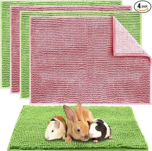 Amylove 4 Pcs Guinea Pig Cage Liner 16 x 24 Inch Washable Chenille Pee Pads Pet Dog Cat Bedding Training Mat Reusable for Small Animals Puppy Bunny Hamster Chinchilla