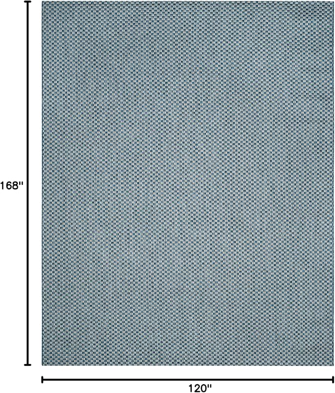 SAFAVIEH Washable Rug Outdoor Courtyard Collection - 10' x 14', Blue & Light Grey, Non-Shedding & Easy Cleaning, Ideal for Patio, Backyard, Mudroom (CY8653-36821)