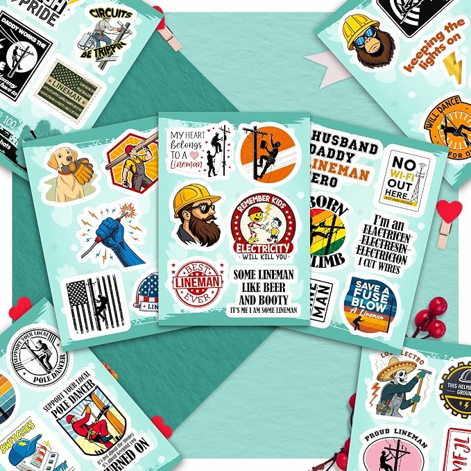 100Pcs Lineman Stickers for Hard Hats, Funny, for Water Bottle - Lineman Party Supplies & Party Decorations - Hard Hat Stickers - Gift for Women & Men