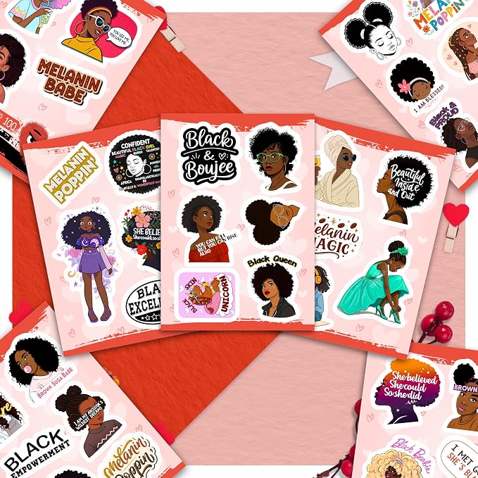 100Pcs Black Girl Stickers for Planner, for Water Bottle, for Adults - Black Girl Gifts for Women, Favors & Decorations - African American Stickers and Decals - Gifts for Women & Men