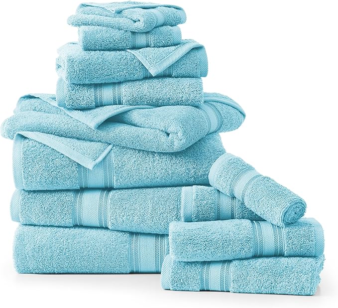 LANE LINEN Towel Set for Bathroom – 12-Pack 100% Ring-Spun Cotton, Zero Twist, Includes 4 Bath, 4 Hand & 4 Washcloth, Suitable for All Body Types, Soft & Quick Dry, Ideal for Airbnb & Spa - Blue