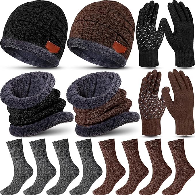 10 Pieces Winter Hat Beanie Scarf Touch Screen Gloves and Sock Set Slouchy Knit Skull Cap Beanies Fleece Lining Neck Warmer