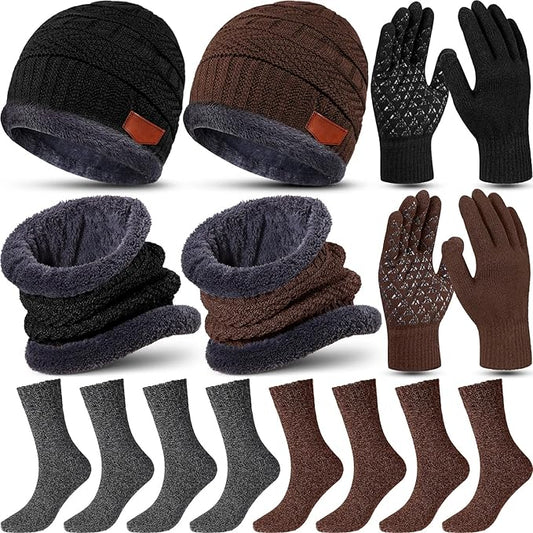 10 Pieces Winter Hat Beanie Scarf Touch Screen Gloves and Sock Set Slouchy Knit Skull Cap Beanies Fleece Lining Neck Warmer
