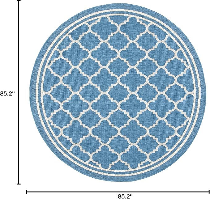 SAFAVIEH Washable Rug Outdoor Courtyard Collection - 7'10" Round, Blue & Beige, Non-Shedding & Easy Cleaning, Ideal for Patio, Backyard, Mudroom (CY6918-243)
