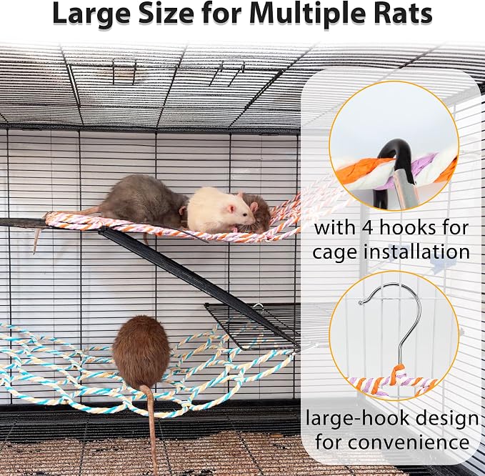 Rat Climbing Rope Net Toy for Cage, Hanging Swing Toy (Random Color) | Multifunctional Small Pet Activity Toy Works As Hemp Perch, Rope Ladder, Bridge and Hammock for Rats, Birds to Climb and Rest