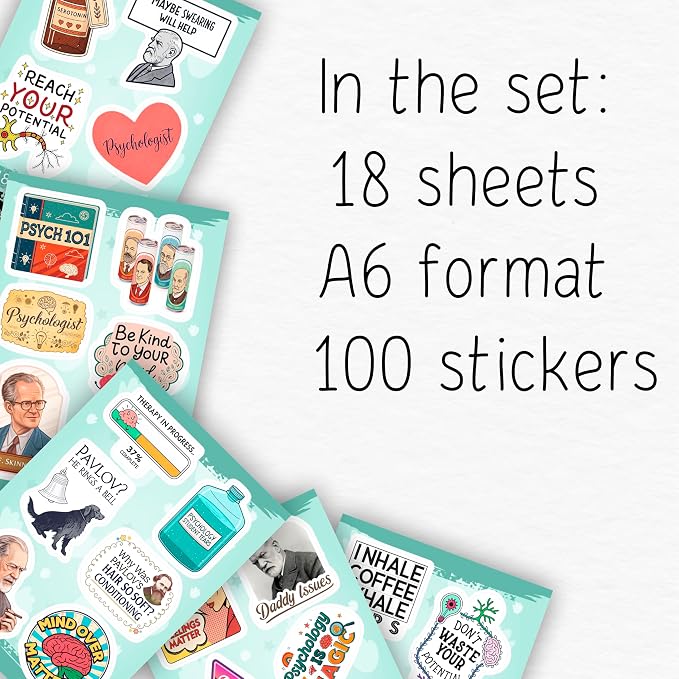 100Pcs Psychology Stickers for Laptop, for Water Botttle - Funny Psychologist Stickers for Therapist - Psychology Party Supplies - Gift for Women & Men