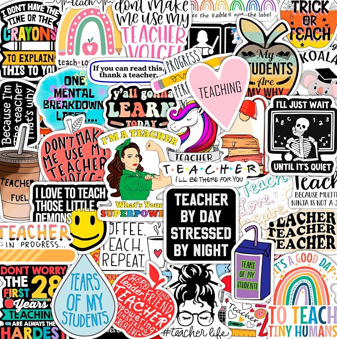 BulbaCraft 100Pcs Funny Teacher Stickers for Laptops, Water Bottles - Funny Teacher Gifts for Adults, Meme Stickers