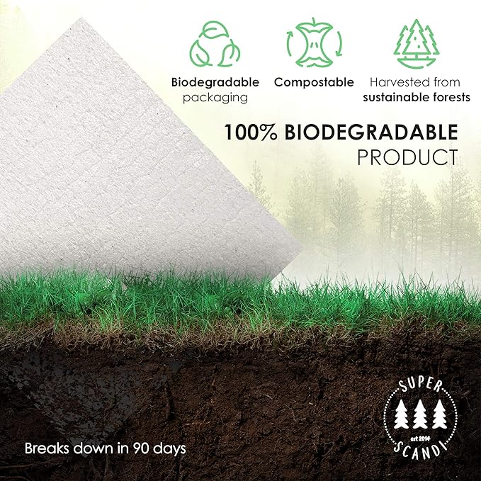 SUPERSCANDI 5 Pack Swedish Dishcloths for Kitchen - 100% Biodegradable & Compostable Reusable Paper Towels Washable, Food-Safe & Without Plastic - Dish Rags for Any Surface, Artdeco Black on White