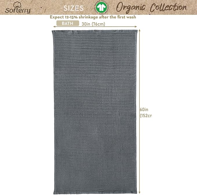 Softerry European Waffle Weave Bath Towel Set - 100% Organic Cotton - Quick Dry Lint Free Thin and Absorbent - Fade Resistant - Eco-Friendly (Set of 2 Bath, Space Gray)
