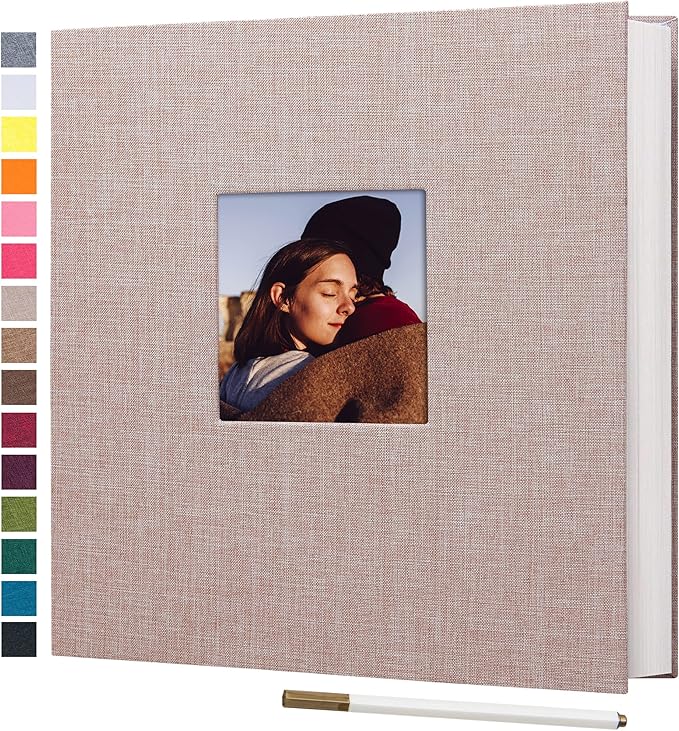 potricher Large Photo Album Self Adhesive 3x5 4x6 5x7 8x10 10x12 Pictures Linen Cover 40 Blank Pages Magnetic DIY Scrapbook Album with A Metallic Pen (Beige, 13.2x12.8 inch 40 Pages)