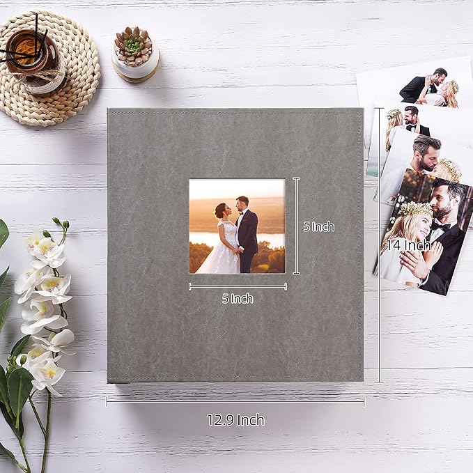 potricher Photo Album 4x6 1000 Photos Leather Cover Large Capacity Picture Albums with 1000 Horizontal and Vertical Pockets for Family Wedding Anniversary and Baby (Gray)
