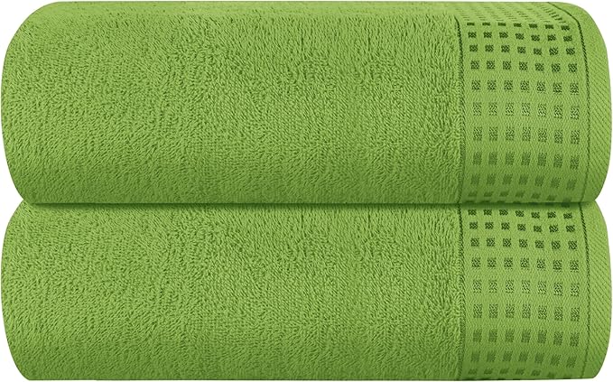 GLAMBURG 100% Cotton Oversized 2 Pack Bath Sheets 35x70, Ultra Soft Highly Absorbant Compact Quickdry & Lightweight Large Bath Sheet Set, Ideal for Gym Travel Camp Pool - Kiwi Green