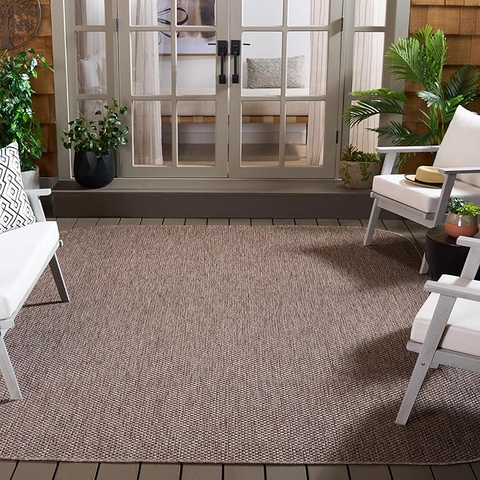 SAFAVIEH Washable Rug Outdoor Courtyard Collection - 8' x 10', Natural & Black, Non-Shedding & Easy to Clean, Ideal for Patio, Backyard, Mudroom (CY8521-37312)