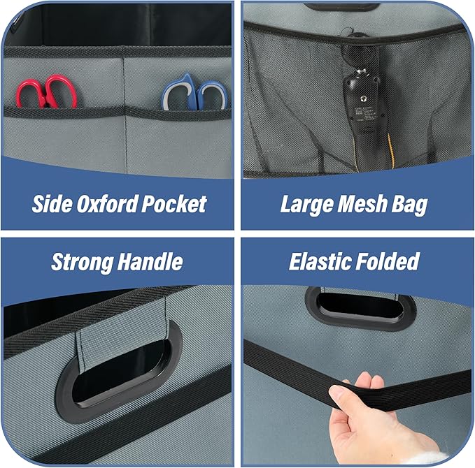 Simple Deluxe Car Trunk Organizer, 2 Compartments Collapsible Trunk Storage for SUV & Truck, Anti-slip Design, Made of Waterproof 600D Oxford Polyester, Standard Size, Grey-Green