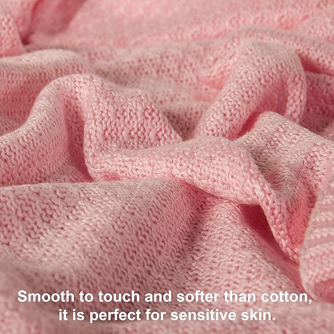 NTBAY Cable Knit Cooling Bed Blanket, Soft and Breathable Oversized Twin Bed Blanket 60x80 Inches Made from Rayon Derived from Bamboo for Bedroom, Travel, Pink