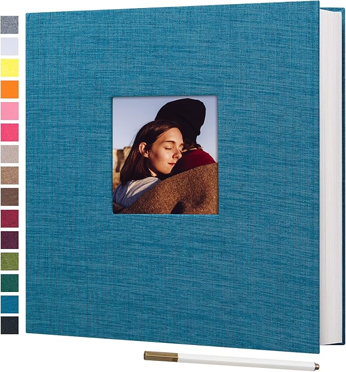 potricher Large Photo Album Self Adhesive 3x5 4x6 5x7 8x10 10x12 Pictures Linen Cover 80 Blank Pages Magnetic DIY Scrapbook Album with A Metallic Pen (Blue, 13.2x12.8 inches 80 Pages)