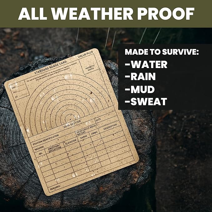 50 All Weather Combat Range Cards - Standard Ranging Card - Foldable and Weatherproof - Use in the Field with Other Ranger Accessories, Military Gear, or Scope Dope Stickers