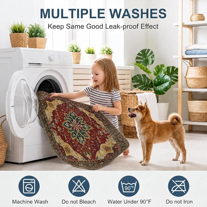 Washable Pee Pads for Dogs,Great Urine Absorbent Reusable Puppy Training Pads,Waterproof,Leak-Proof & Non-Slip Potty Pads for Whelping,Crate,Playpen,Bed.(Red Forest Floral,54"x54")