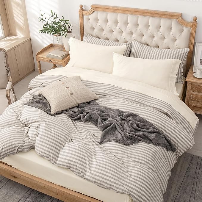 PURE ERA Jersey Knit 4pc Bed Sheet Set 100% T-Shirt Cotton Super Soft Comfy Breathable Fits Mattress Up to 20" Extra Deep Pocket (Solid Creamy White, Queen)