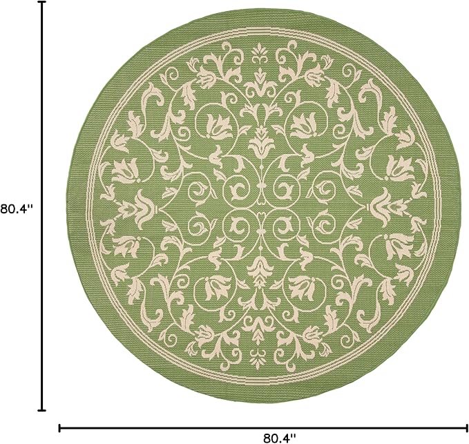 SAFAVIEH Washable Rug Outdoor Courtyard Collection - 6'7" Round, Olive & Natural, Non-Shedding & Easy Cleaning, Ideal for Patio, Backyard, Mudroom (CY2098-1E06)