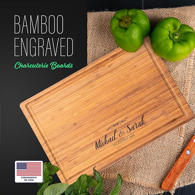 Personalized Cutting Board - Custom Engraved Wood Charcuterie Board Perfect for Wedding Gift, Mother's Day & Anniversary, With Gift Box & Stands - Medium (12'' x 9'' x 0.75")