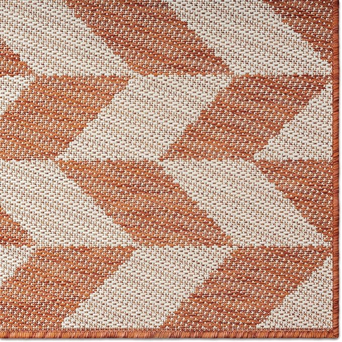 Nicole Miller New York Patio Country Calla Contemporary Herringbone Indoor/Outdoor Area Rug, Orange/Ivory , 7'9"x10'2"