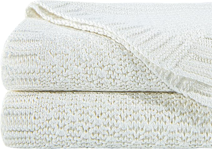 NTBAY Cable Knit Cooling Bed Blanket, Soft and Breathable Oversized Twin Bed Blanket 60x80 Inches Made from Rayon Derived from Bamboo for Bedroom, Travel, White